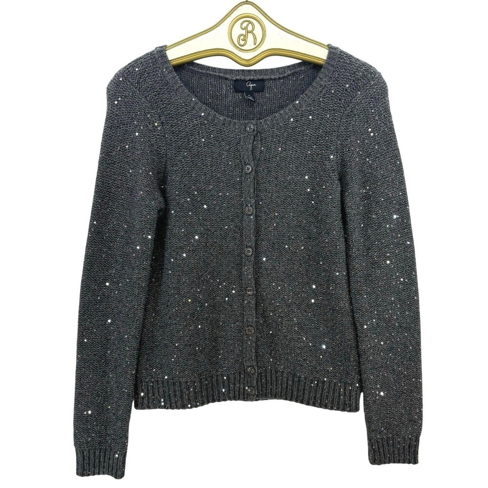 Aqua Wool Cashmere Cardigan Sweater SMALL Gray Knit Button Sequin Glam Twee